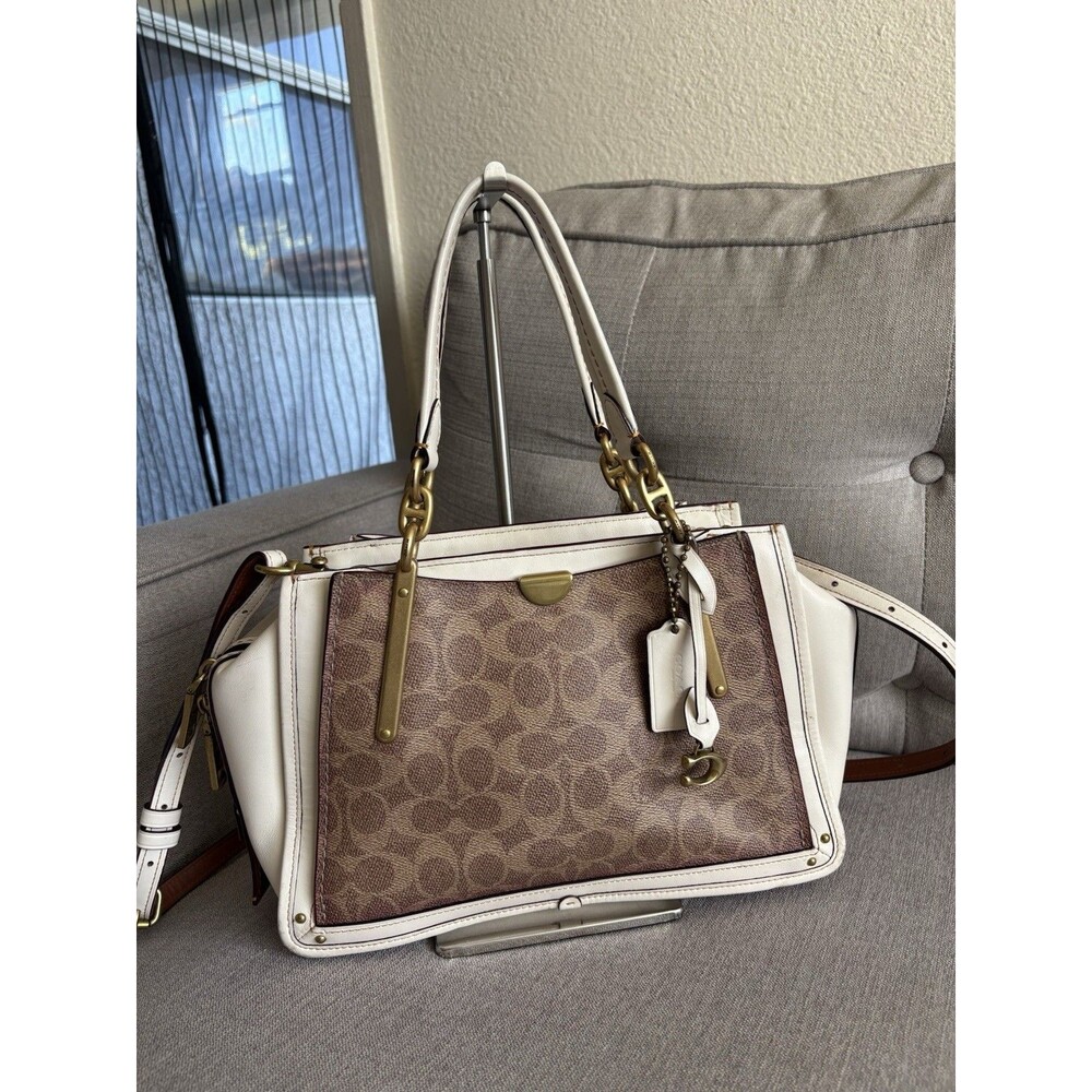 Coach 54160 Dreamer 27 Signature Canvas & Leather Satchel Crossbody Bag in White